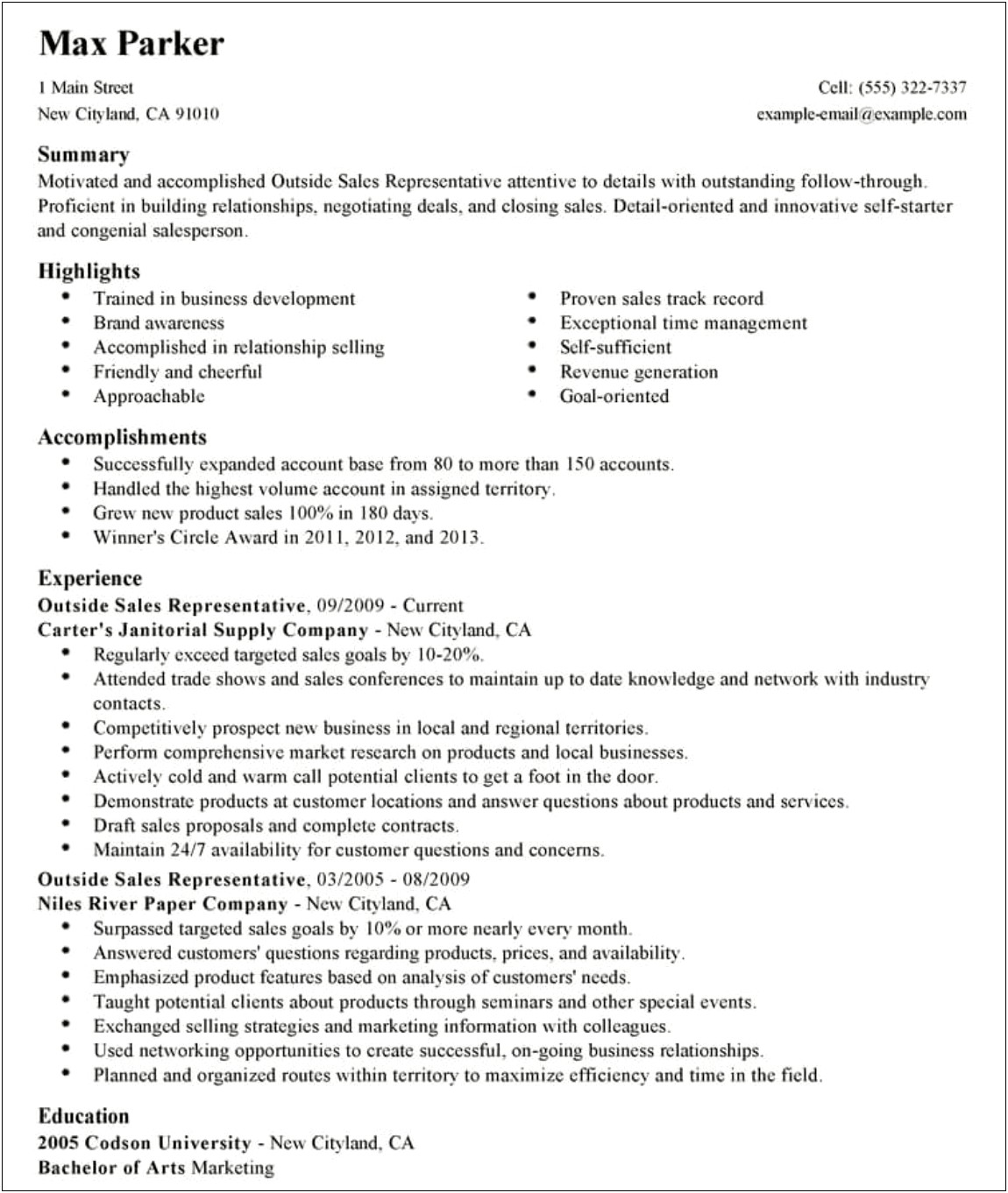 Salesperson As A Manager Resume