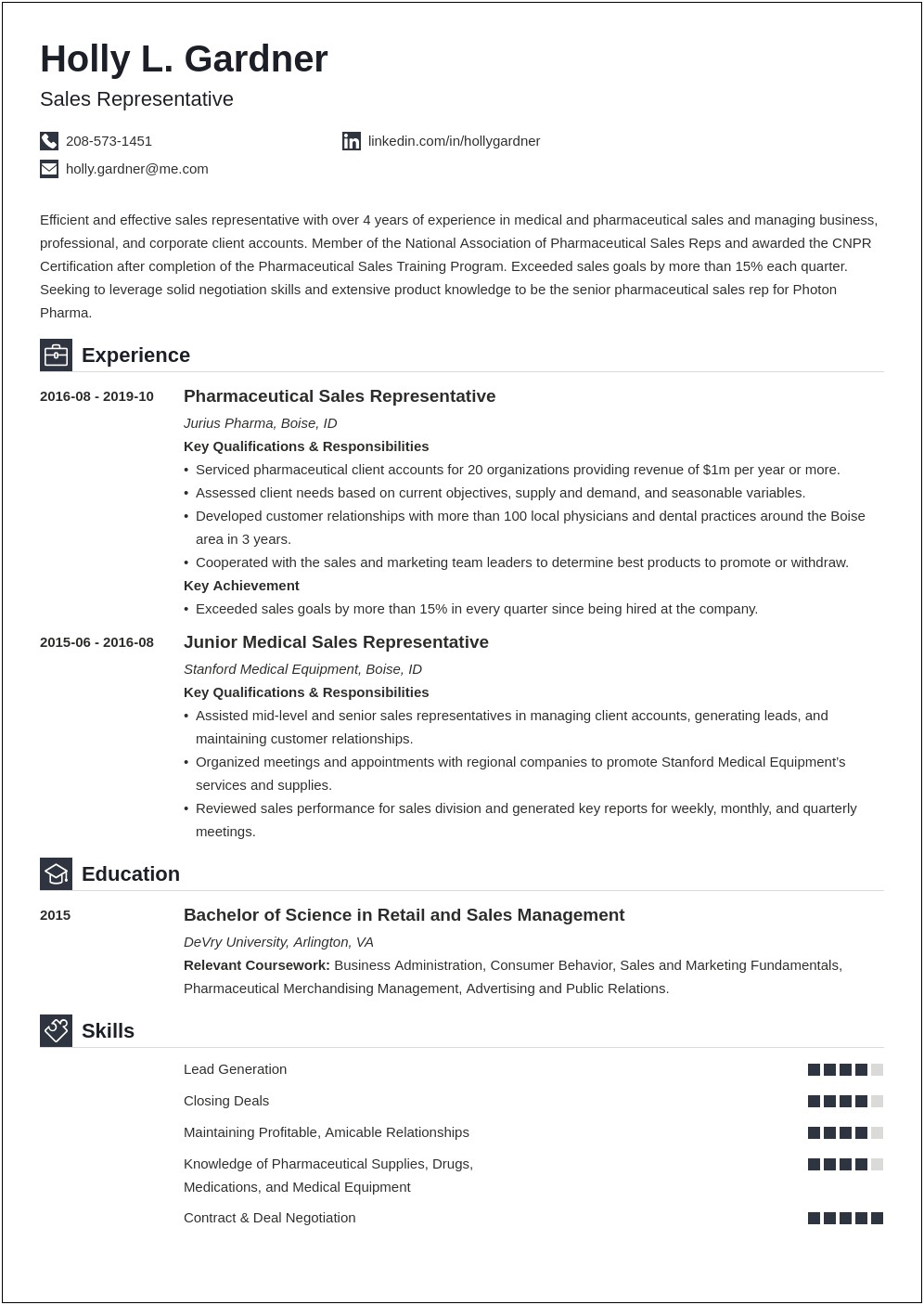 Salesperson Skills And Qualities Resume