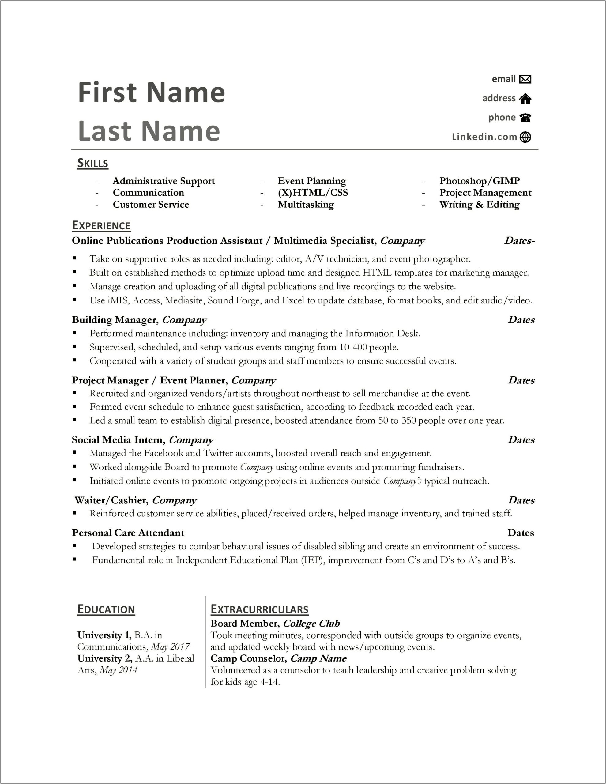 Same Job Title Different Responsibilities Resume