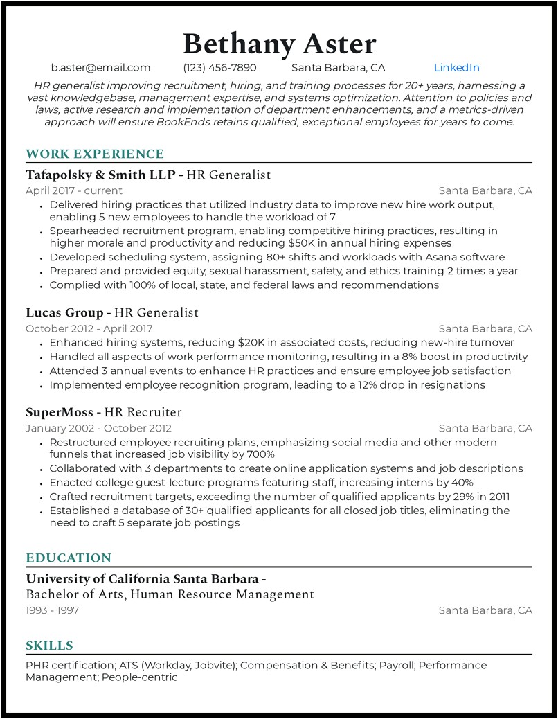 Sample Accomplishments By An Hr Director Resume