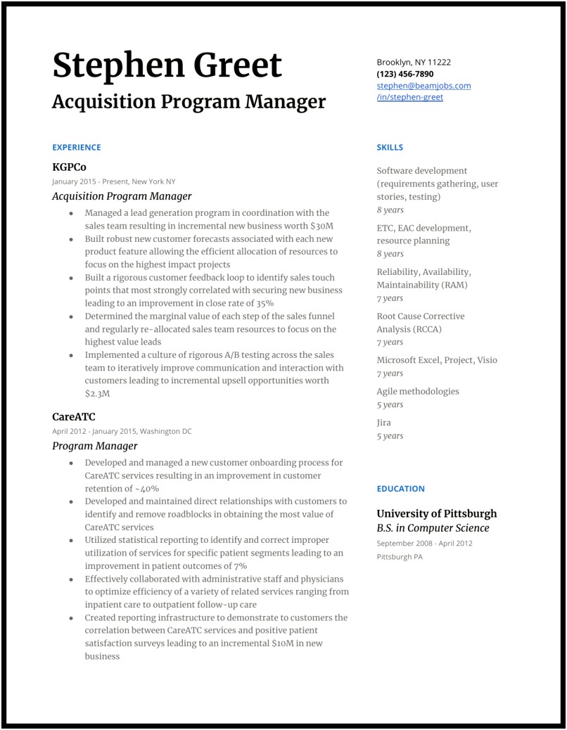 Sample Amazon Program Manager Resume