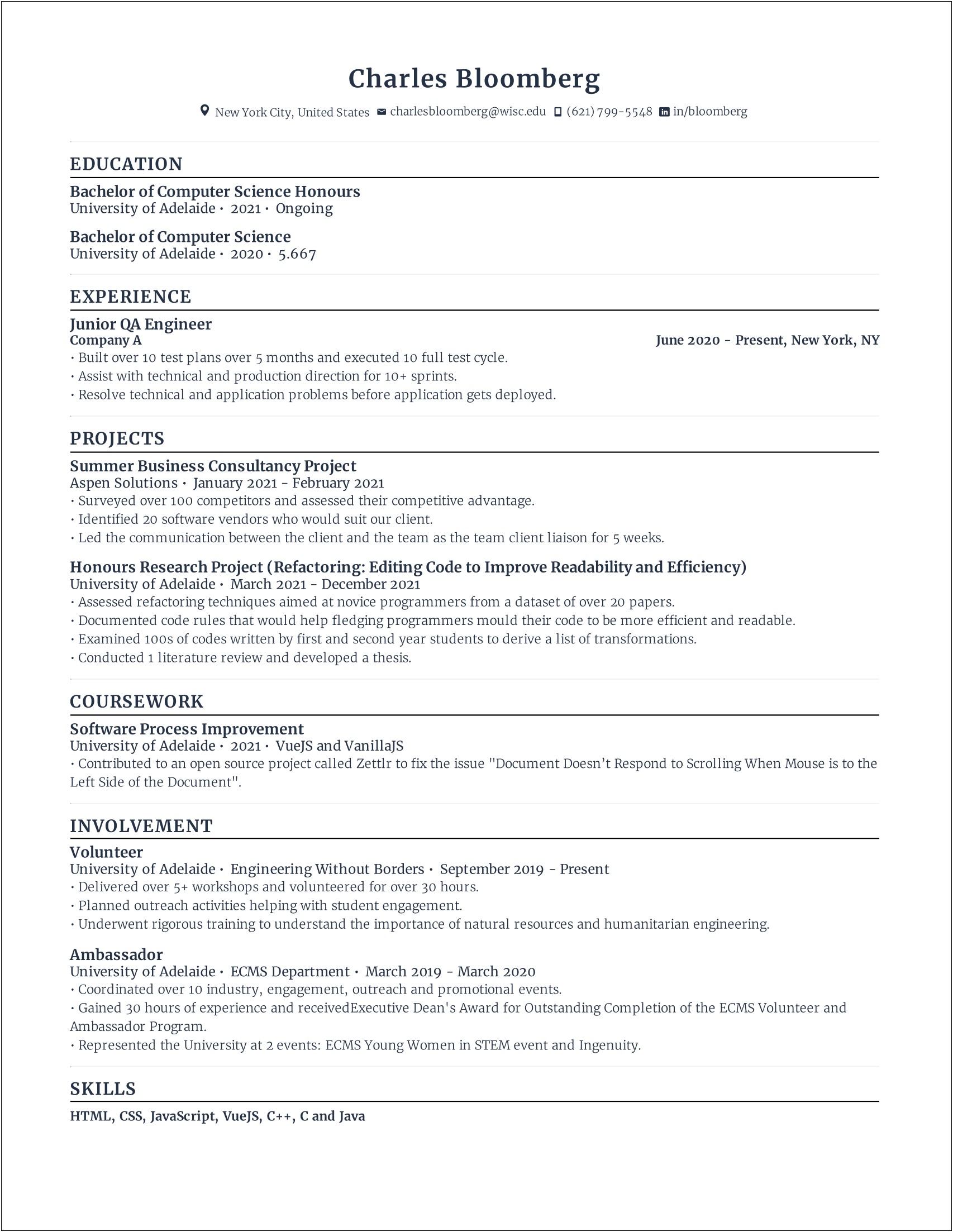 Sample Banking Resume For A Qa