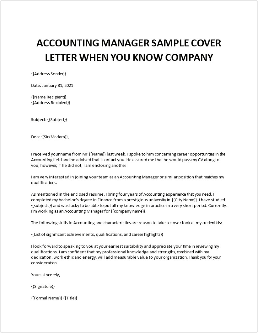 Sample Bookkeeper Resume Cover Letter