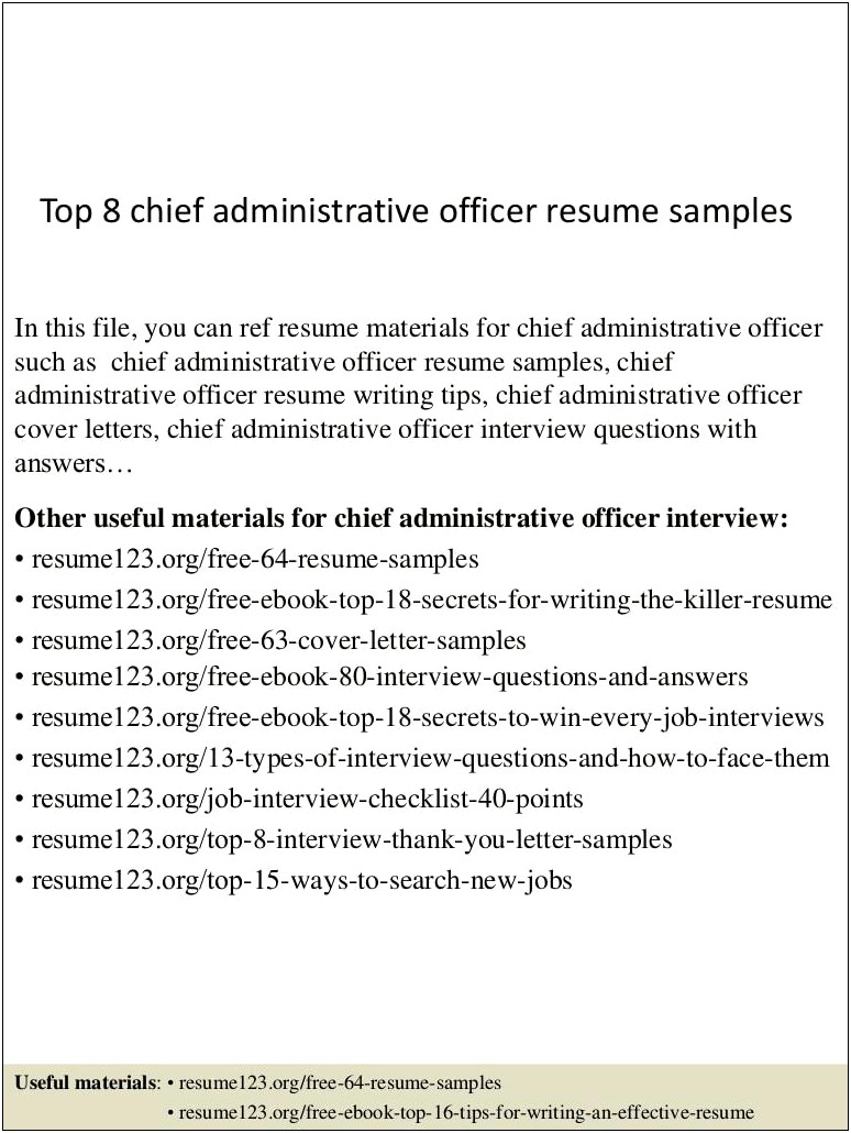 Sample Chief Administrative Officer For Government Resume