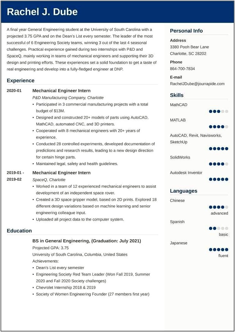 Sample Civil Engineering Internship Resume