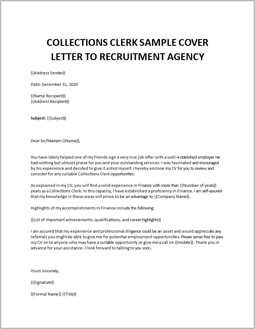 Sample Clerical Resume Cover Letter