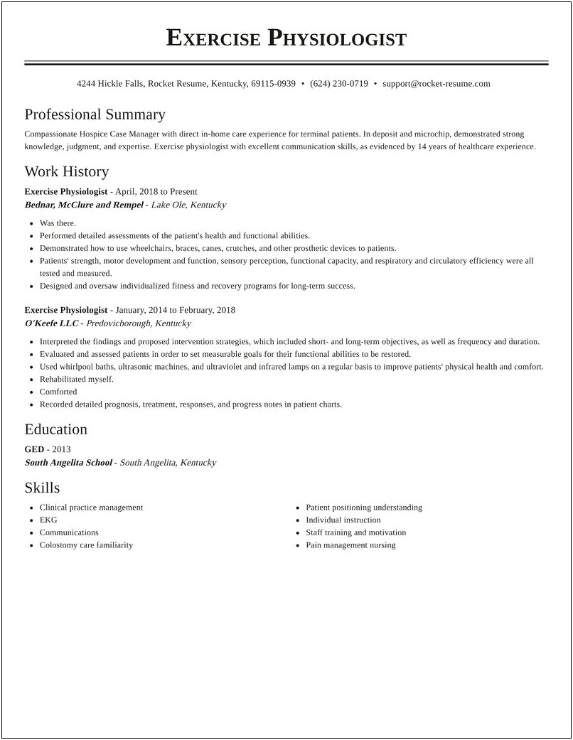 Sample Clinical Exercise Physiologist Resume