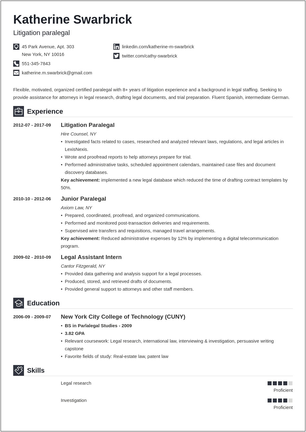 Sample Collection Law Paralegal Resume