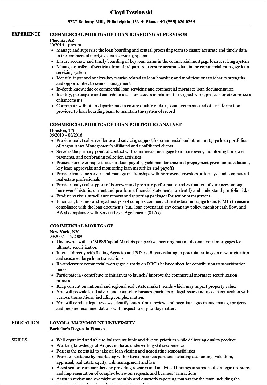 Sample Commercial Property Manager Resume