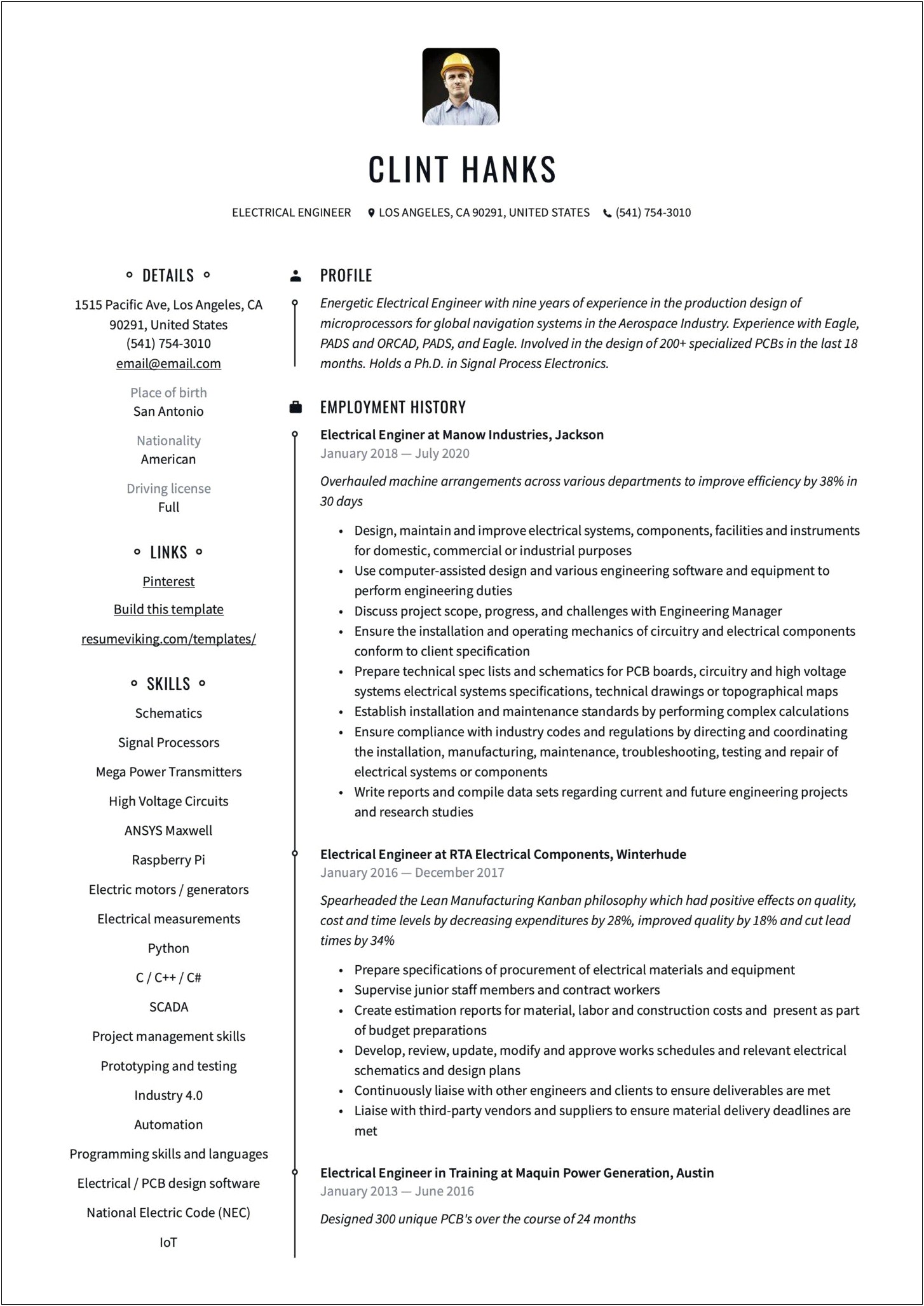 Sample Construction Electrical Engineer Resume