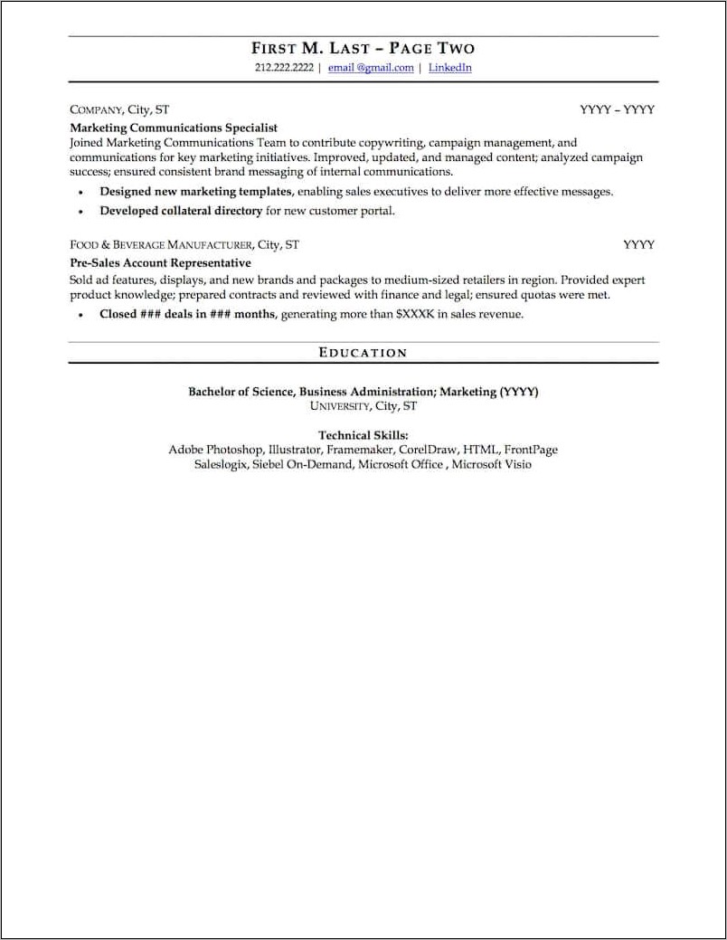 Sample Copy Of Professional Resume