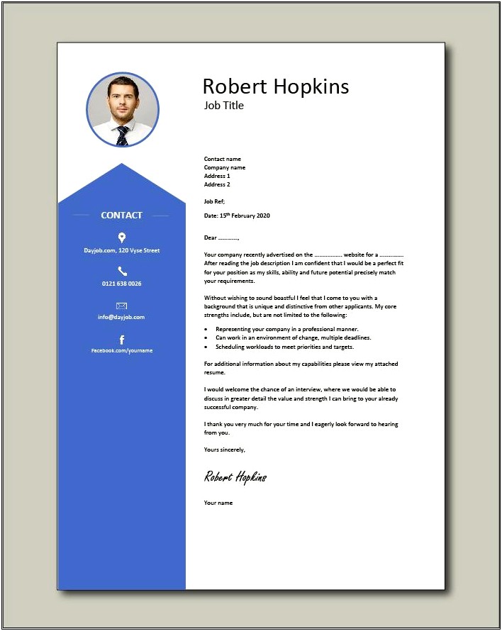Sample Copy Of Resume Cover Letter
