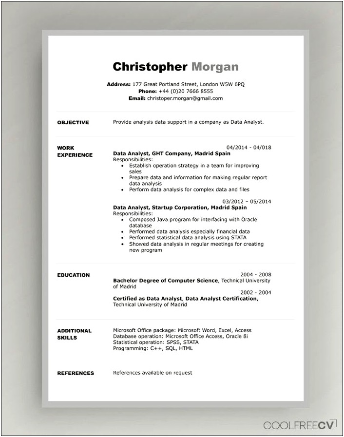 Sample Copy Of Resume Download
