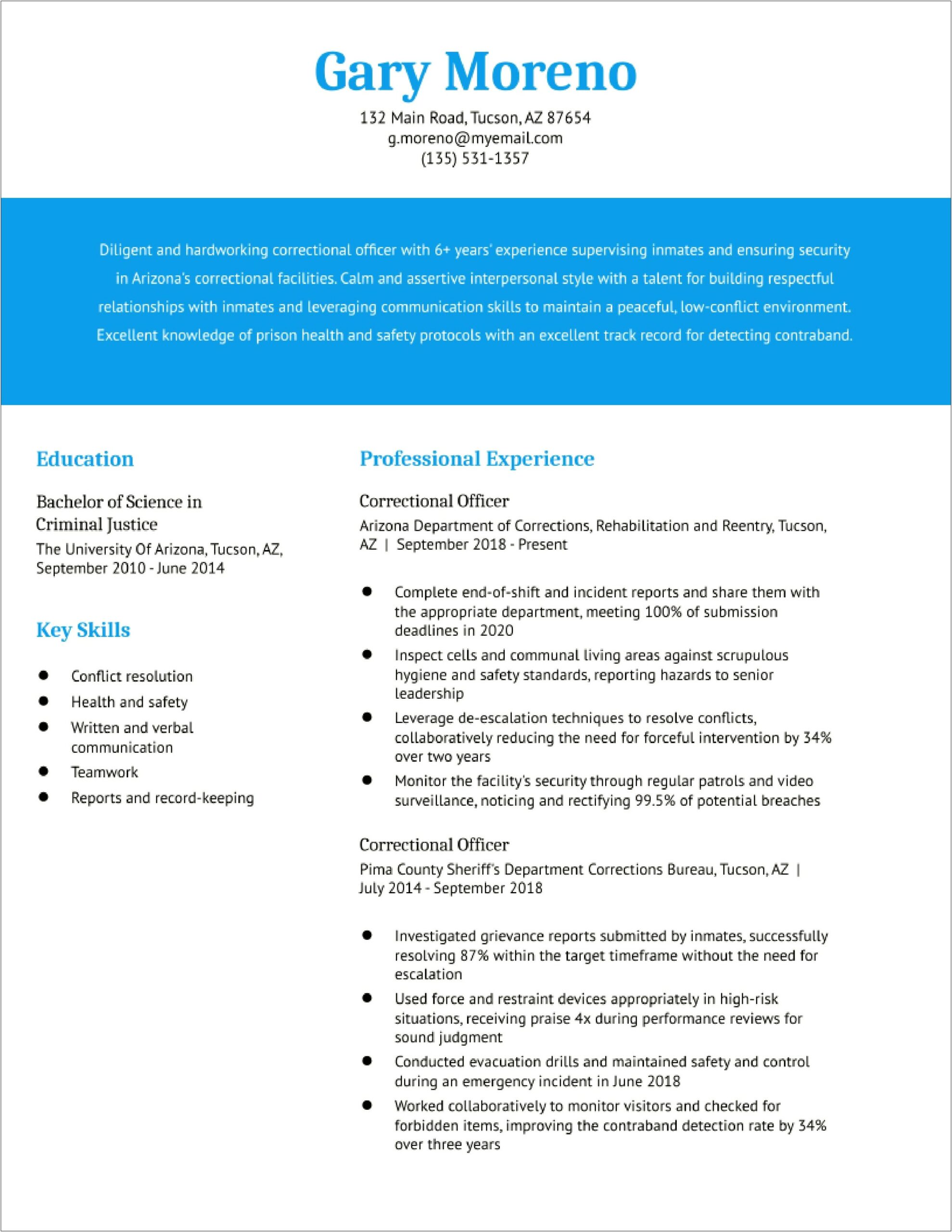Sample Correctional Officer Resume With No Experience