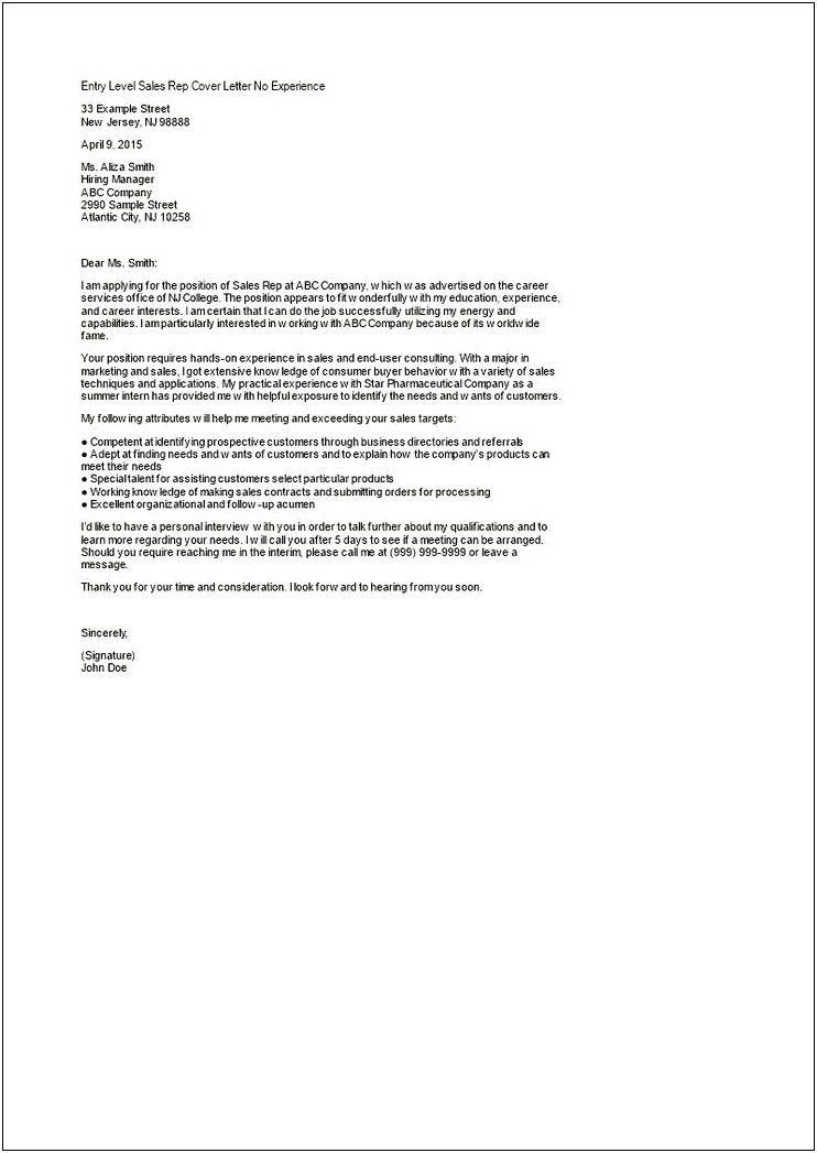 Sample Cover Letter For Resume Sales Executive
