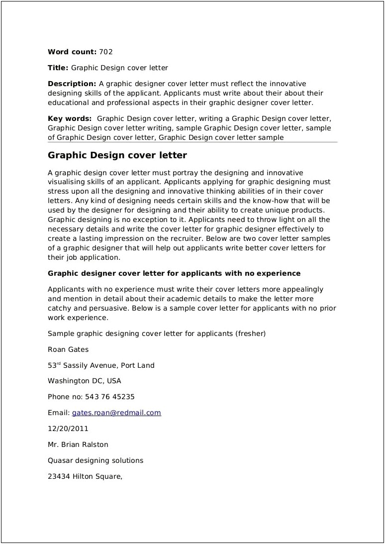 Sample Cover Letter Resume Graphic Design