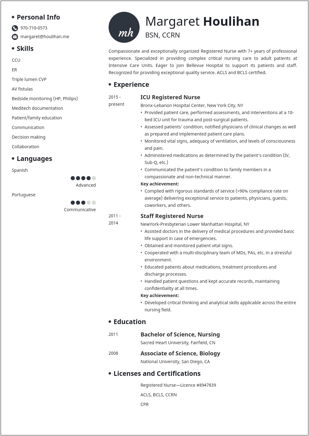 Sample Critical Care Skills Section On Resume