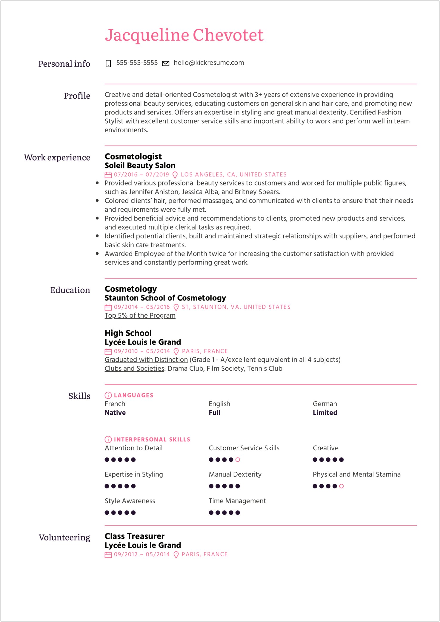 Sample Customer Service Cosmetology Resume