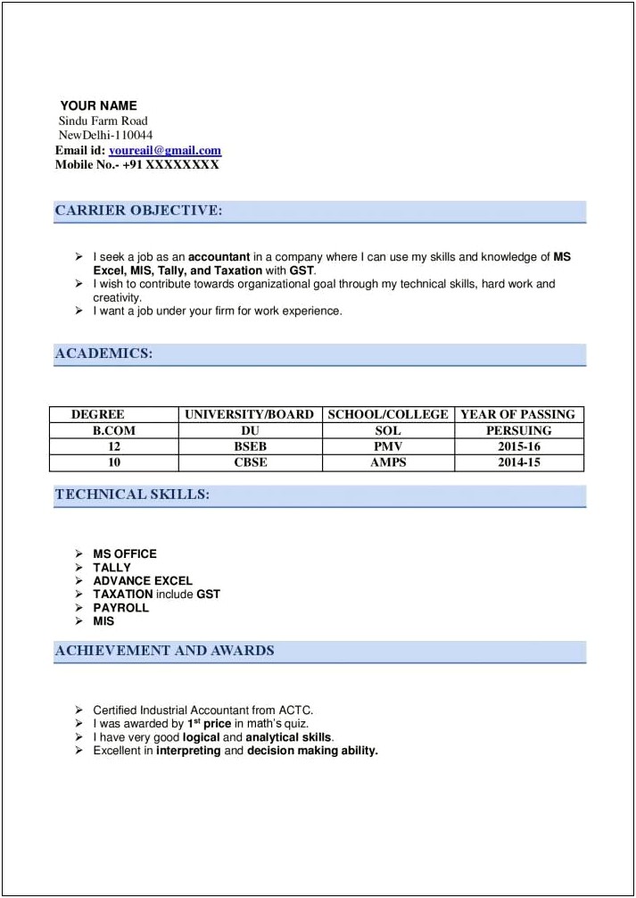 Sample Declaration Format For Resume