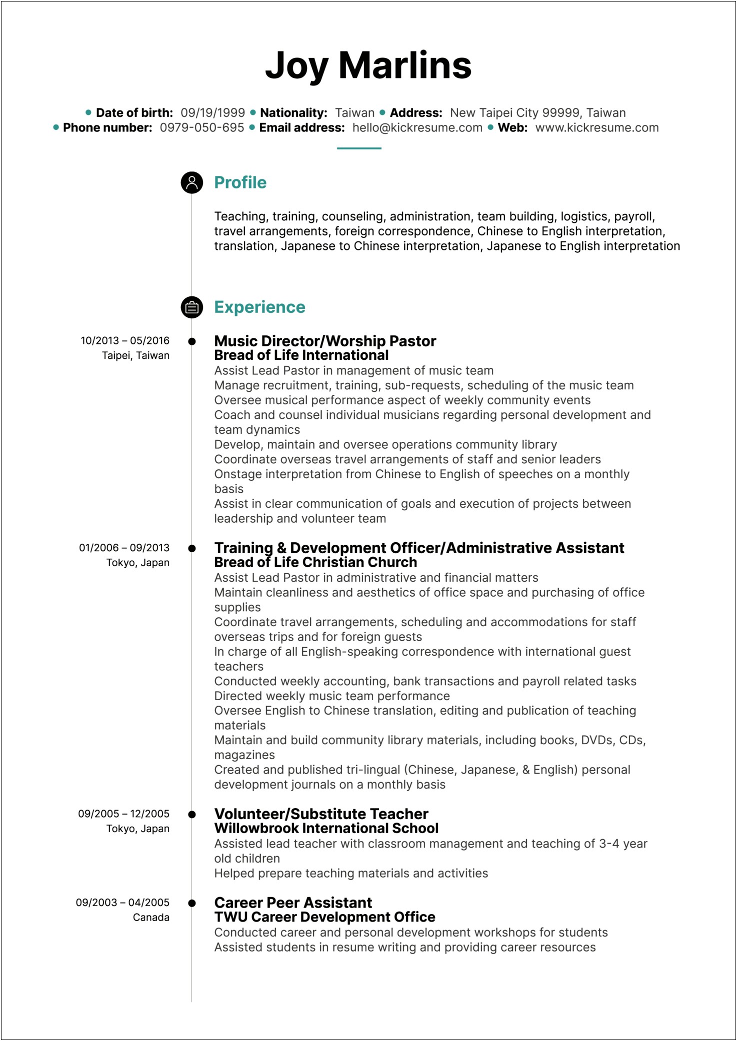 Sample Detailed Resume For Teachers