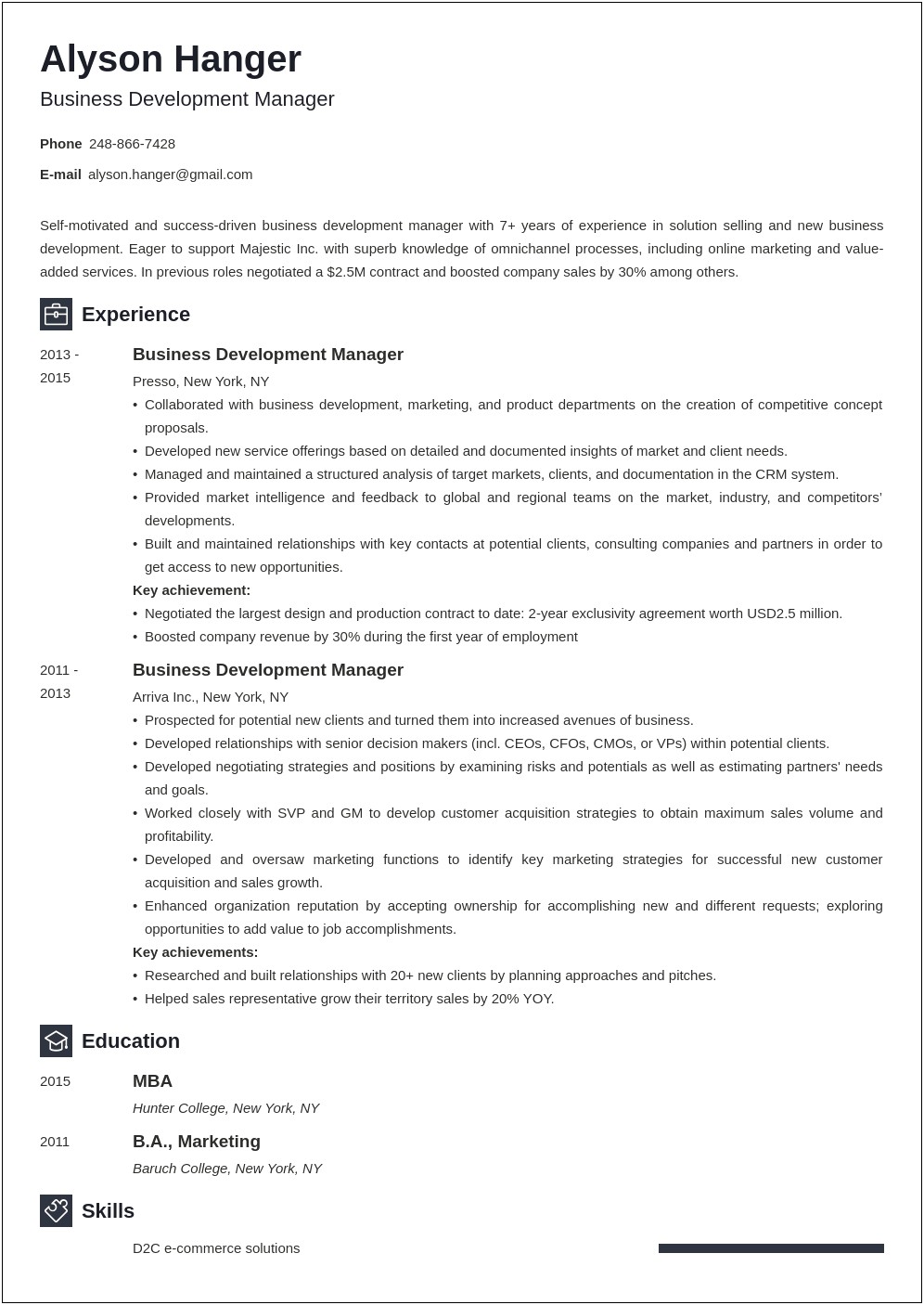 Sample Digital Business Development Executive Resume