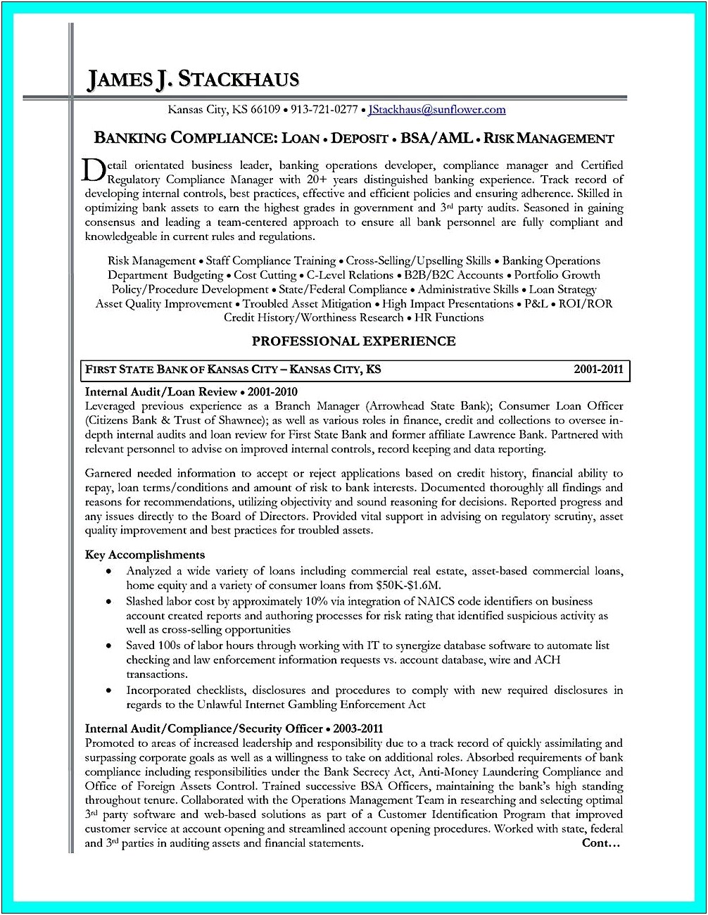 Sample Director Of Compliance Resume