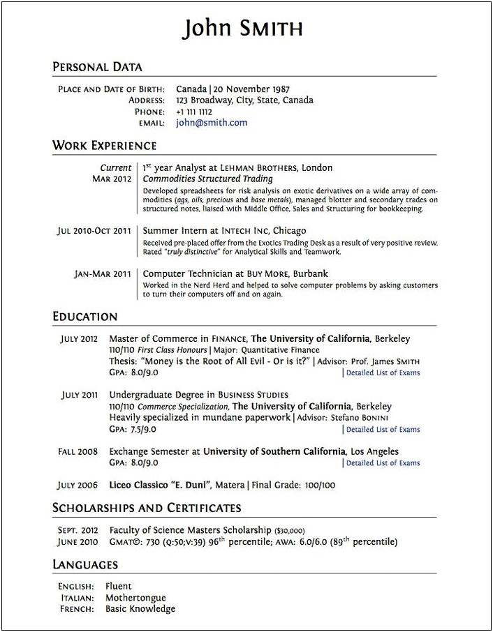 Sample Education Resume For Masters