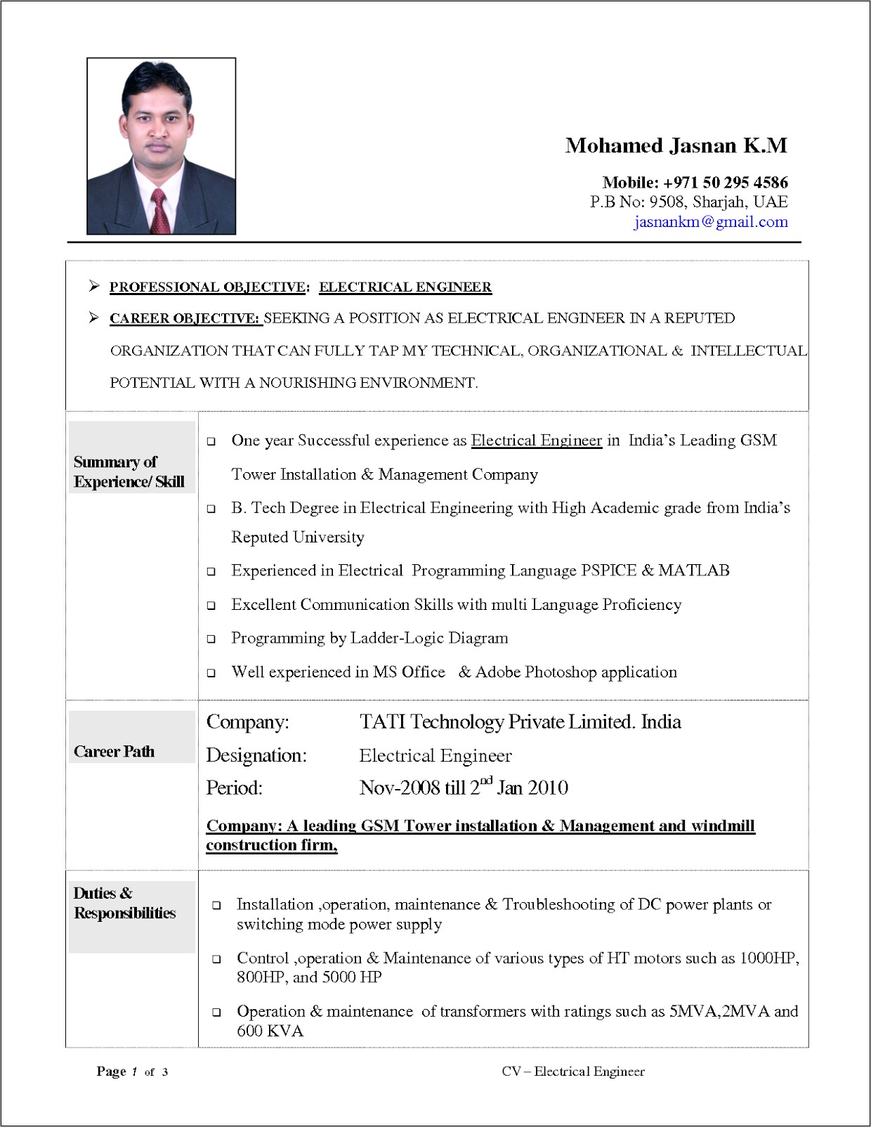 Sample Electrical Engineering Resume Objective
