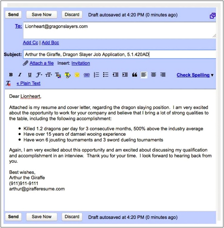 Sample Email For Sending Resumes
