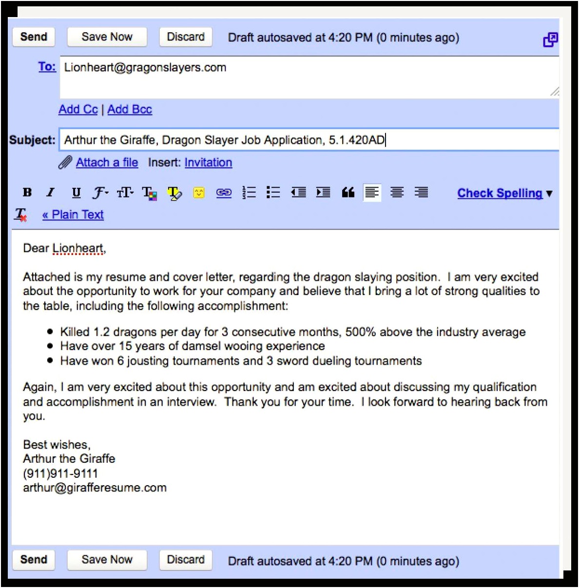Sample Email Letter For Sending Resume