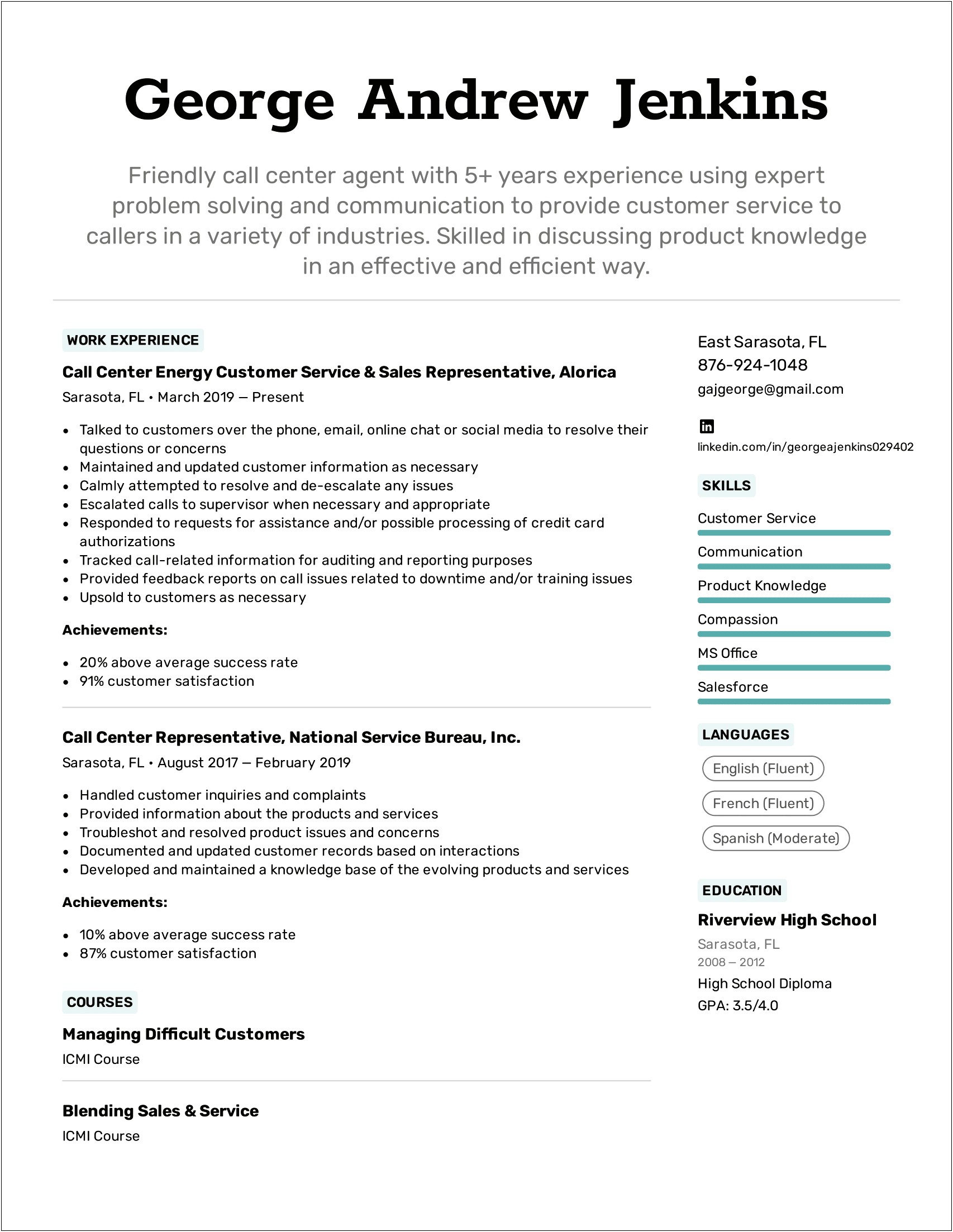 Sample Energy Service Rep Resumes