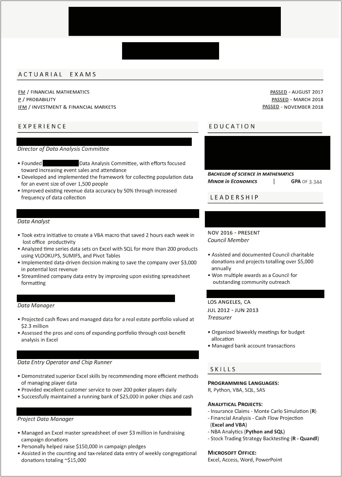 Sample Entry Level Actuarial Resumes