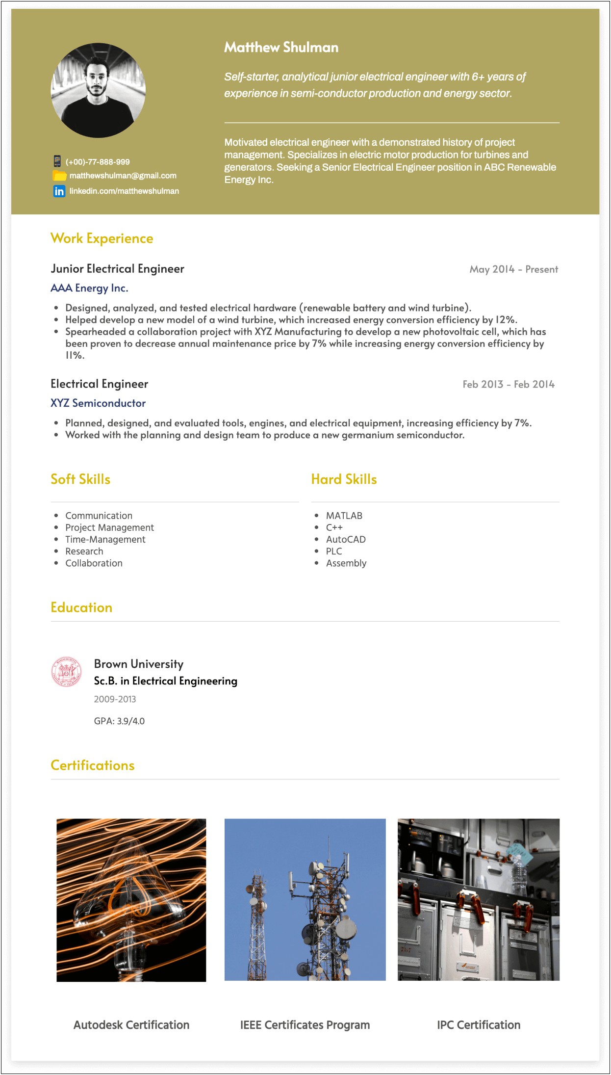 Sample Entry Level Electrical Engineering Resume