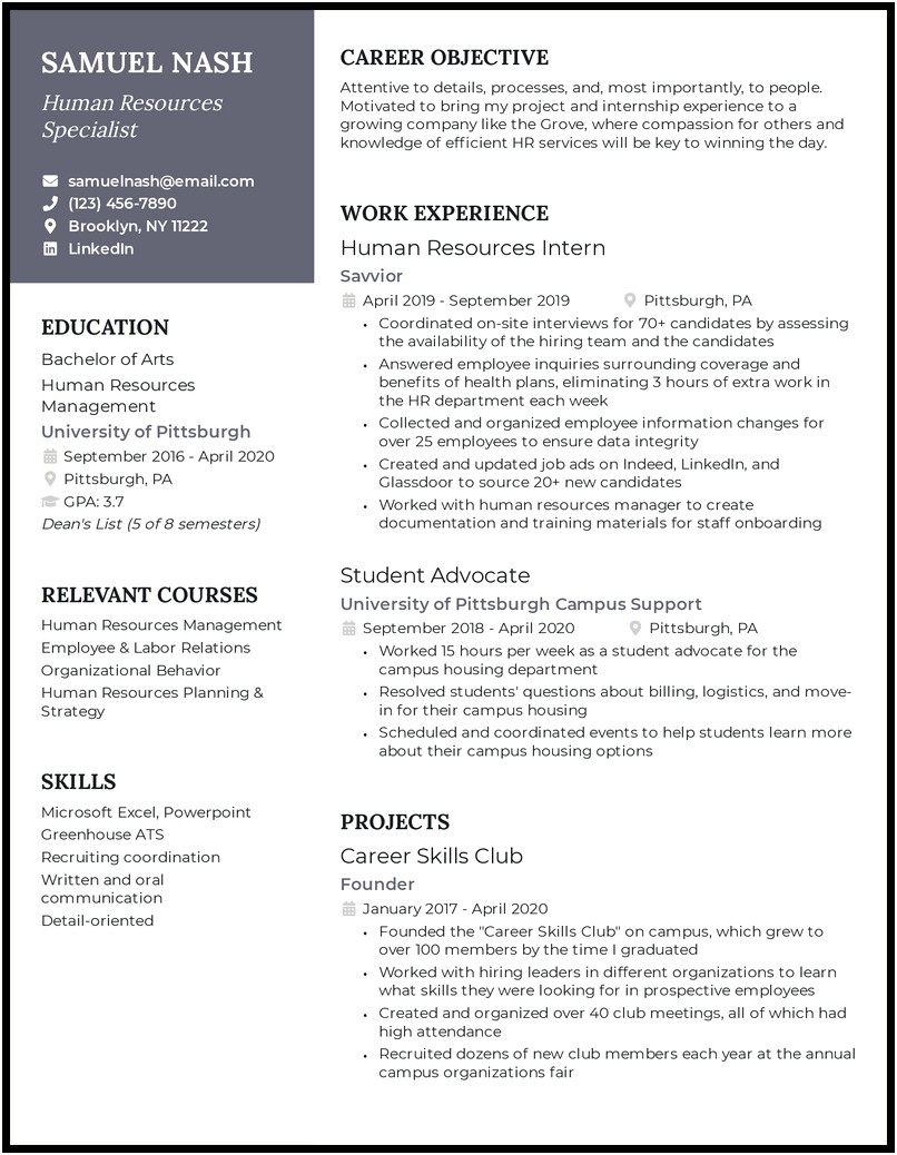 Sample Entry Level Human Resources Generalist Resume