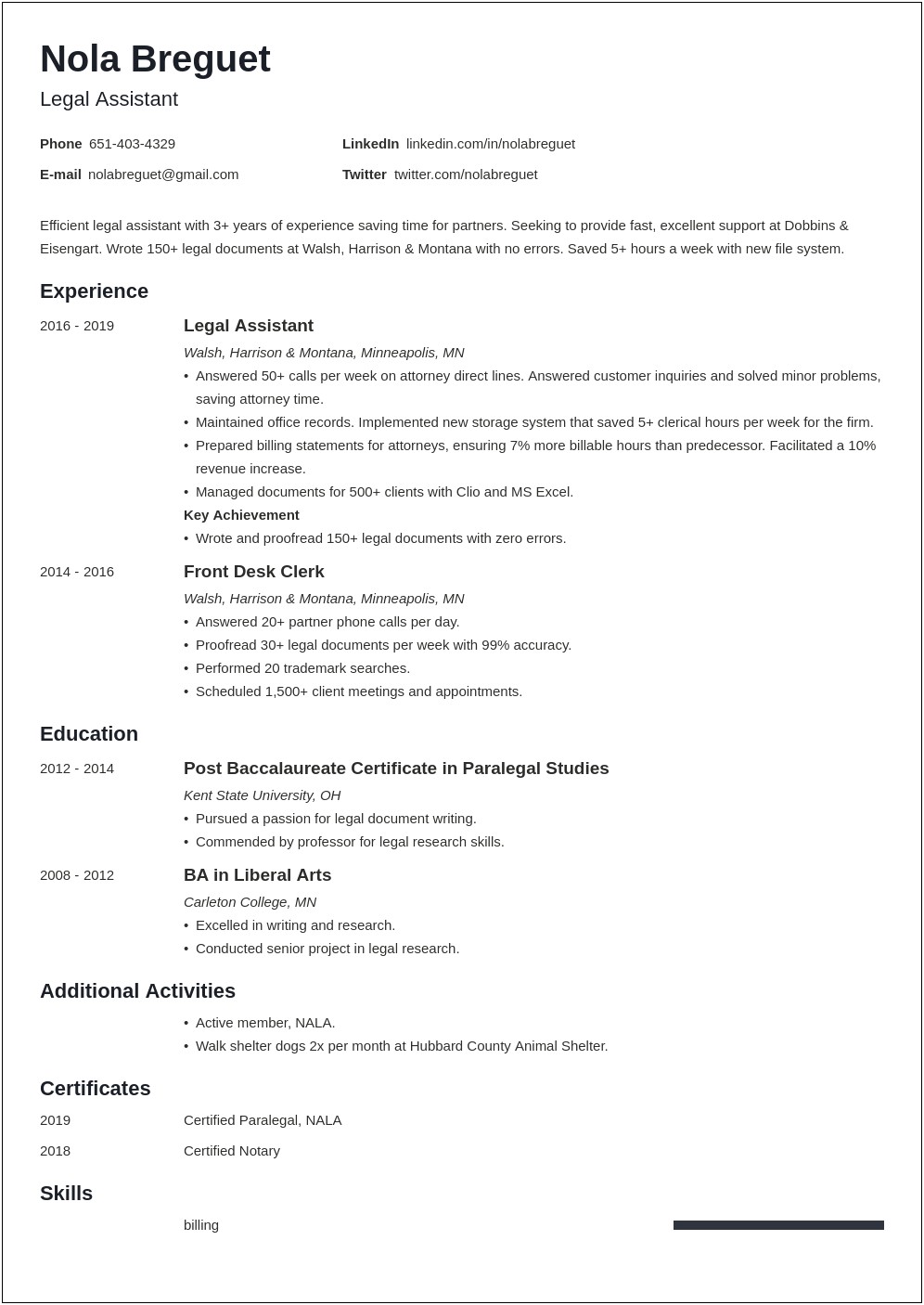 Sample Executive Legal Assistant Resume