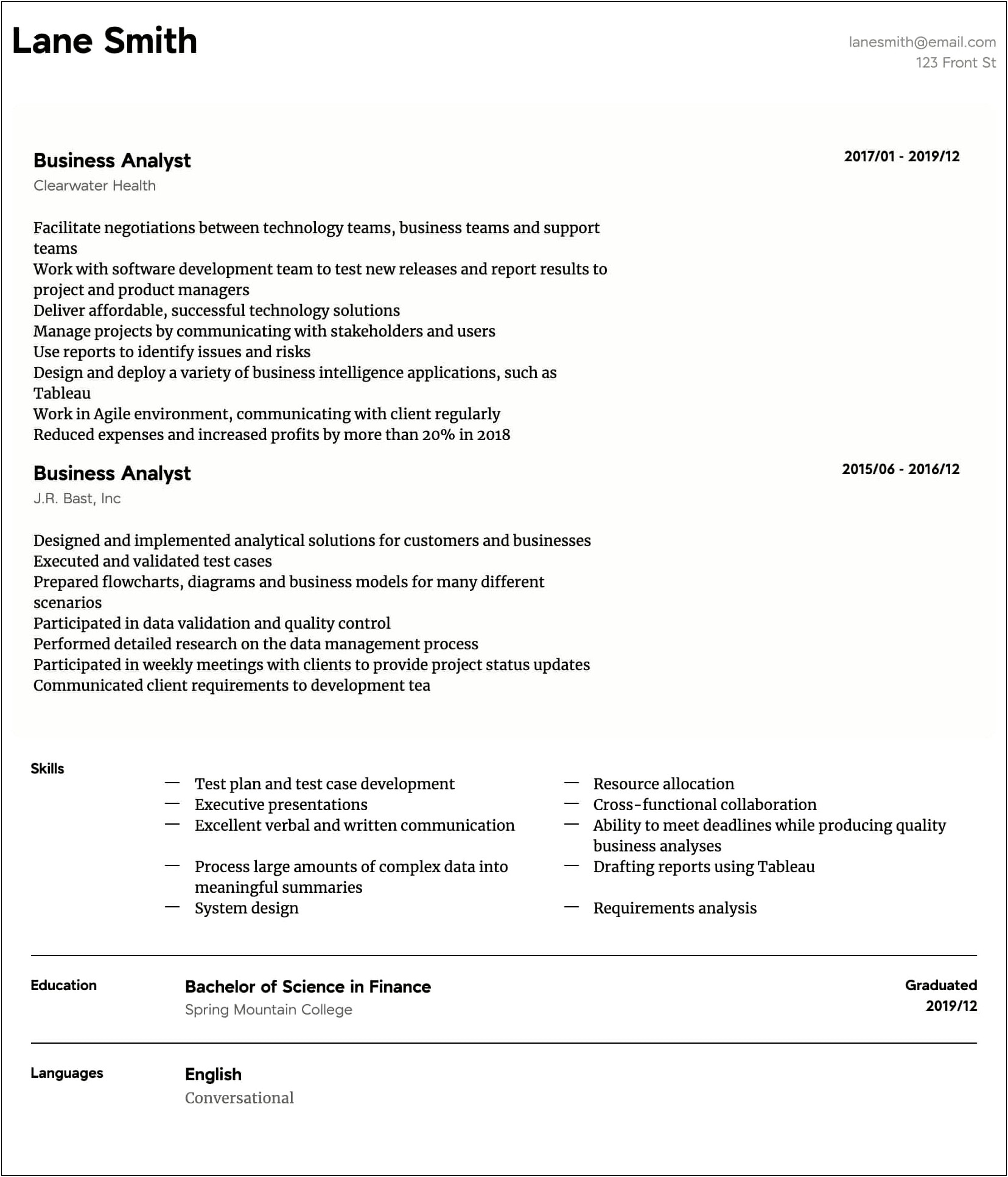 Sample Experienced Business Analyst Resumes