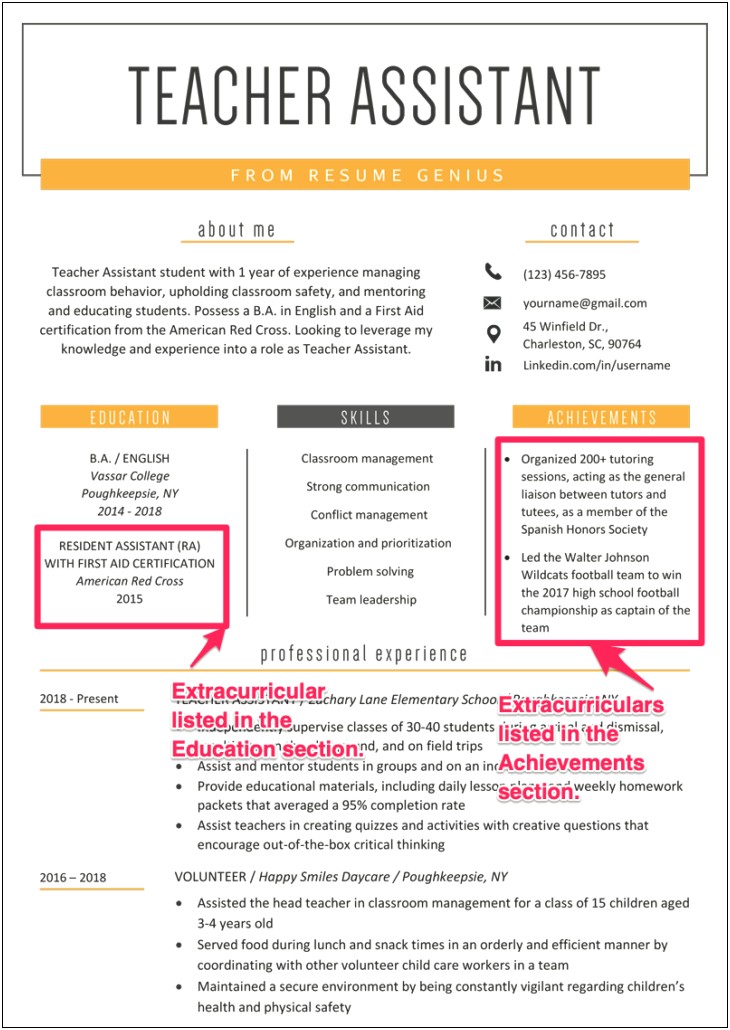 Sample Extra Curricular Activities In Resume