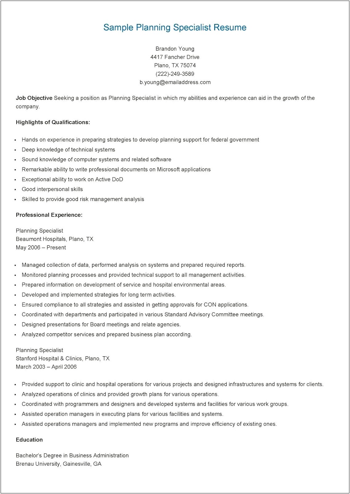 Sample Federal Human Resources Specialist Resume