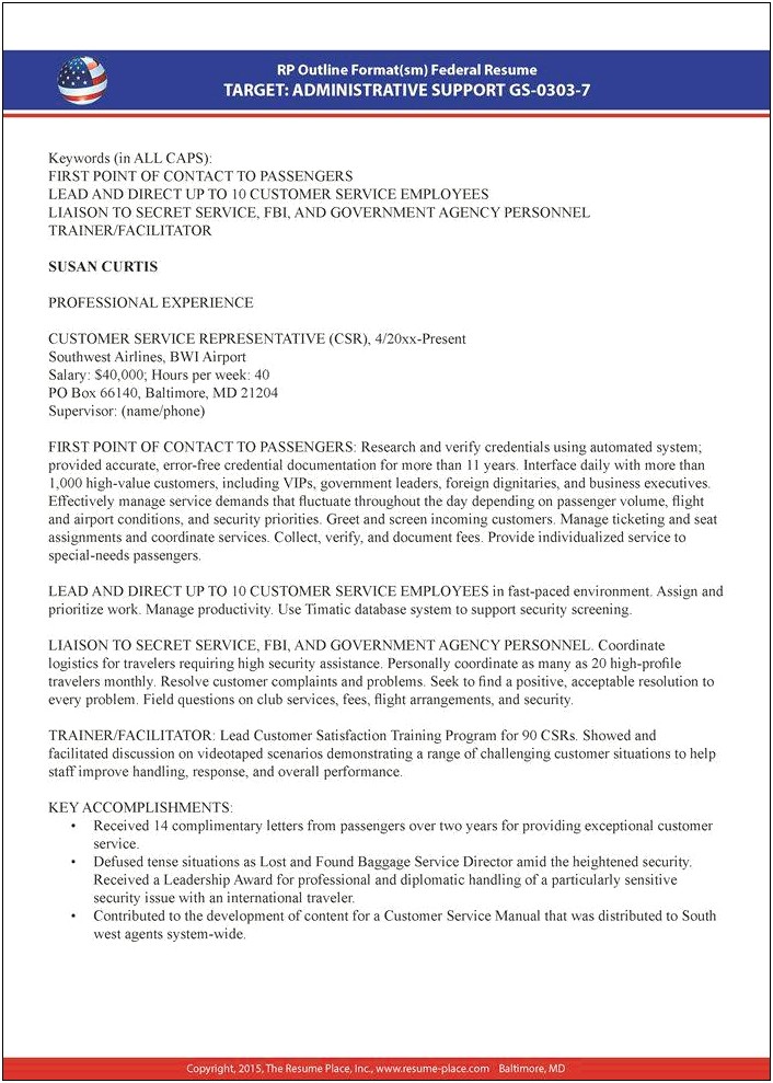 Sample Federal Resume For Program Specialist