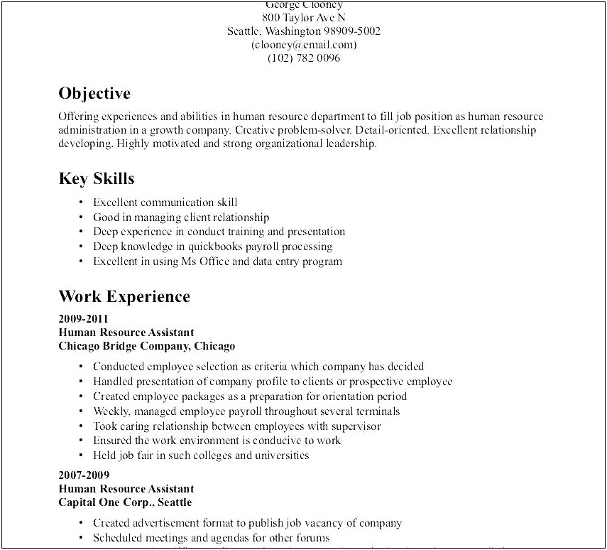 Sample For Objective In A Resume