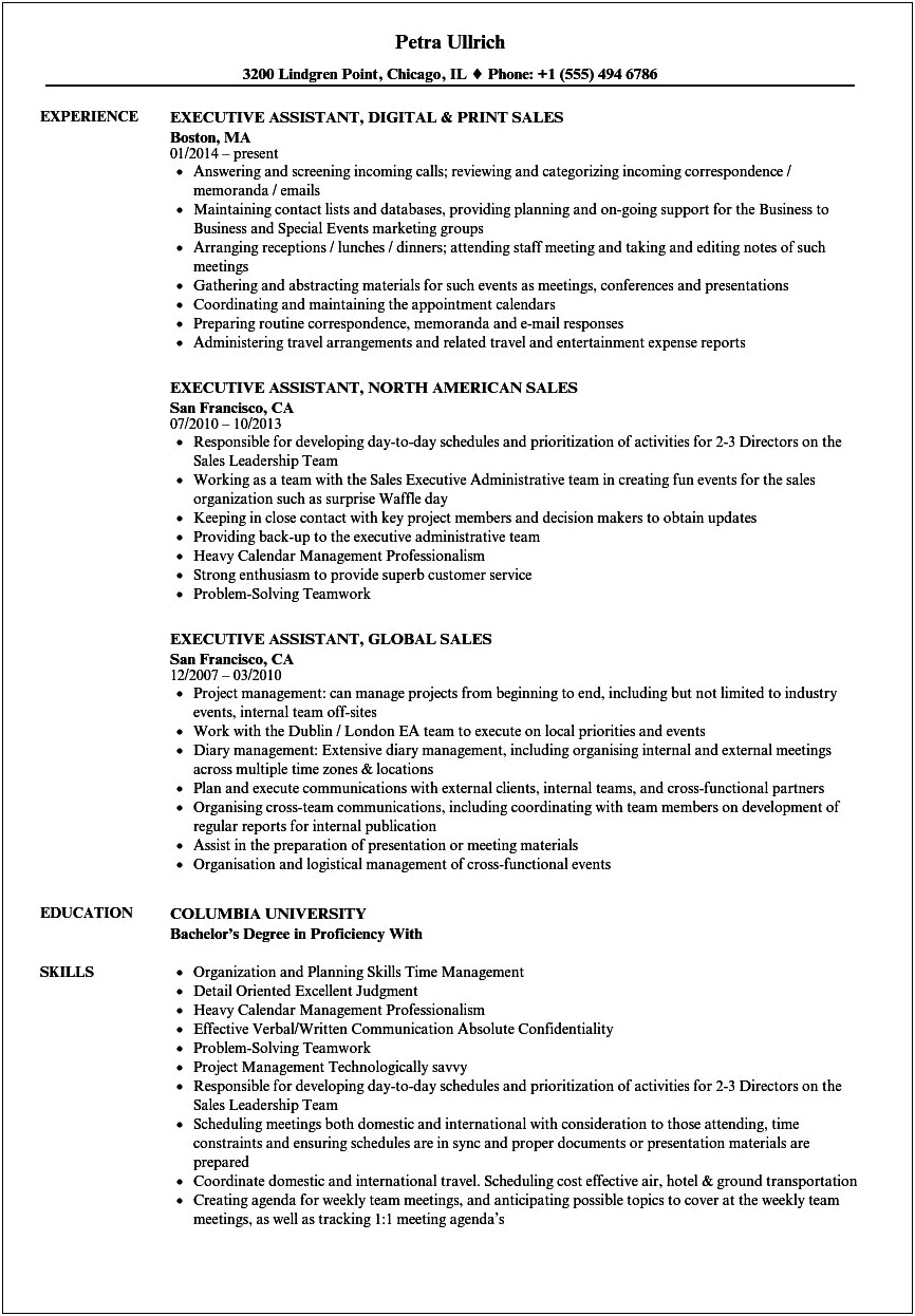 Sample Functional Resume For Executive Assistant
