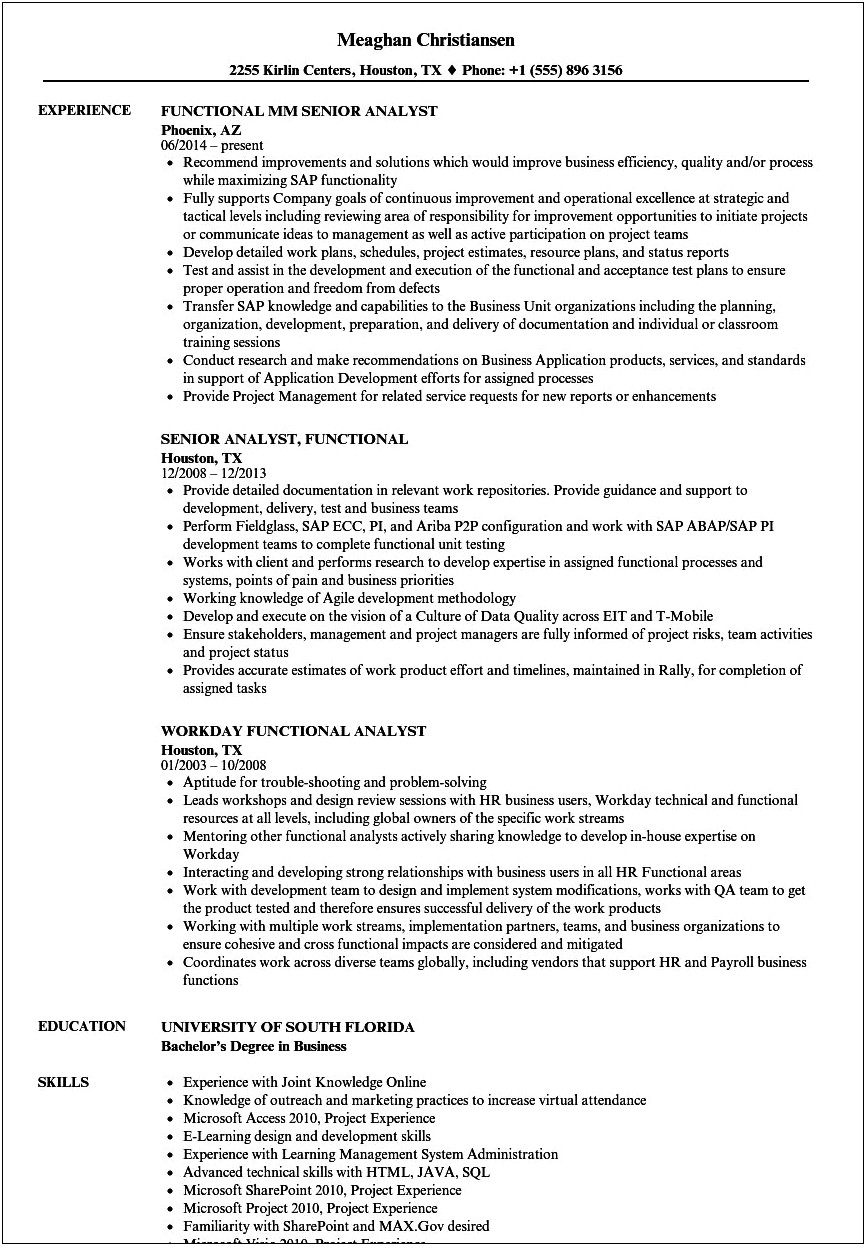 Sample Functional Resume System Analyst