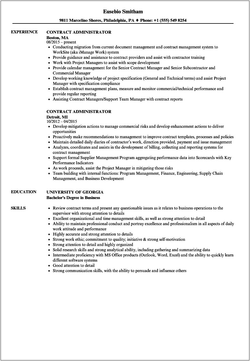 Sample Government Contract Administrator Resume