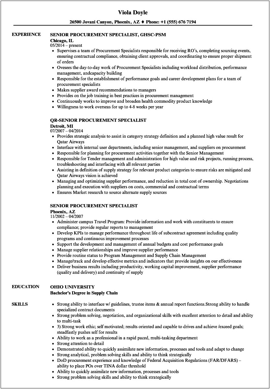 Sample Government Contract Specialist Resume