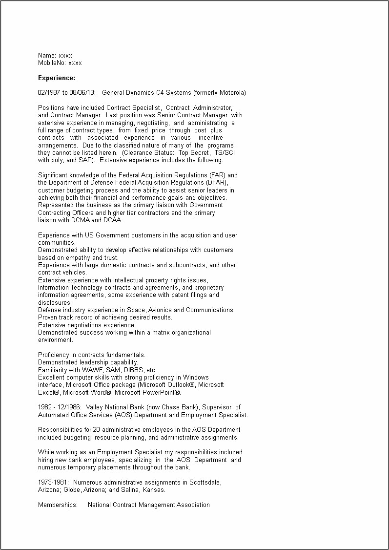 Sample Government Contractor Resume Objective