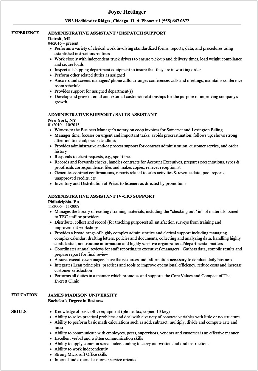 Sample Government Resume Administrative Assistant