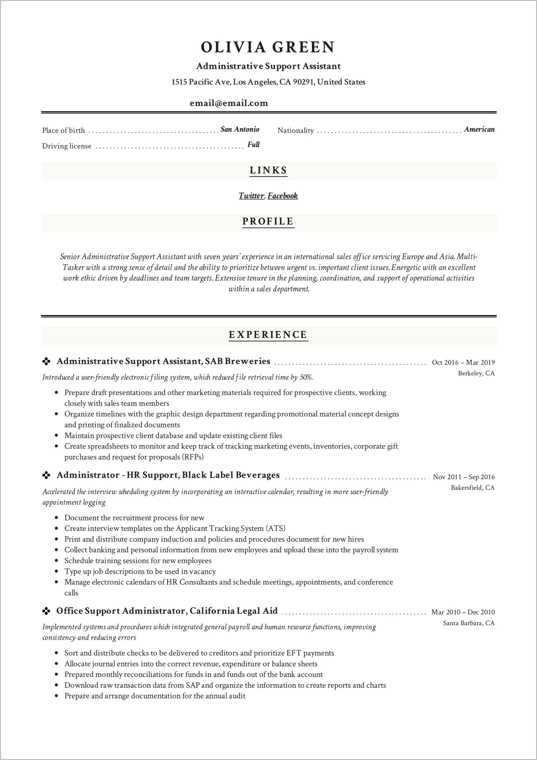 Sample Government Resume For Administrative Specialist