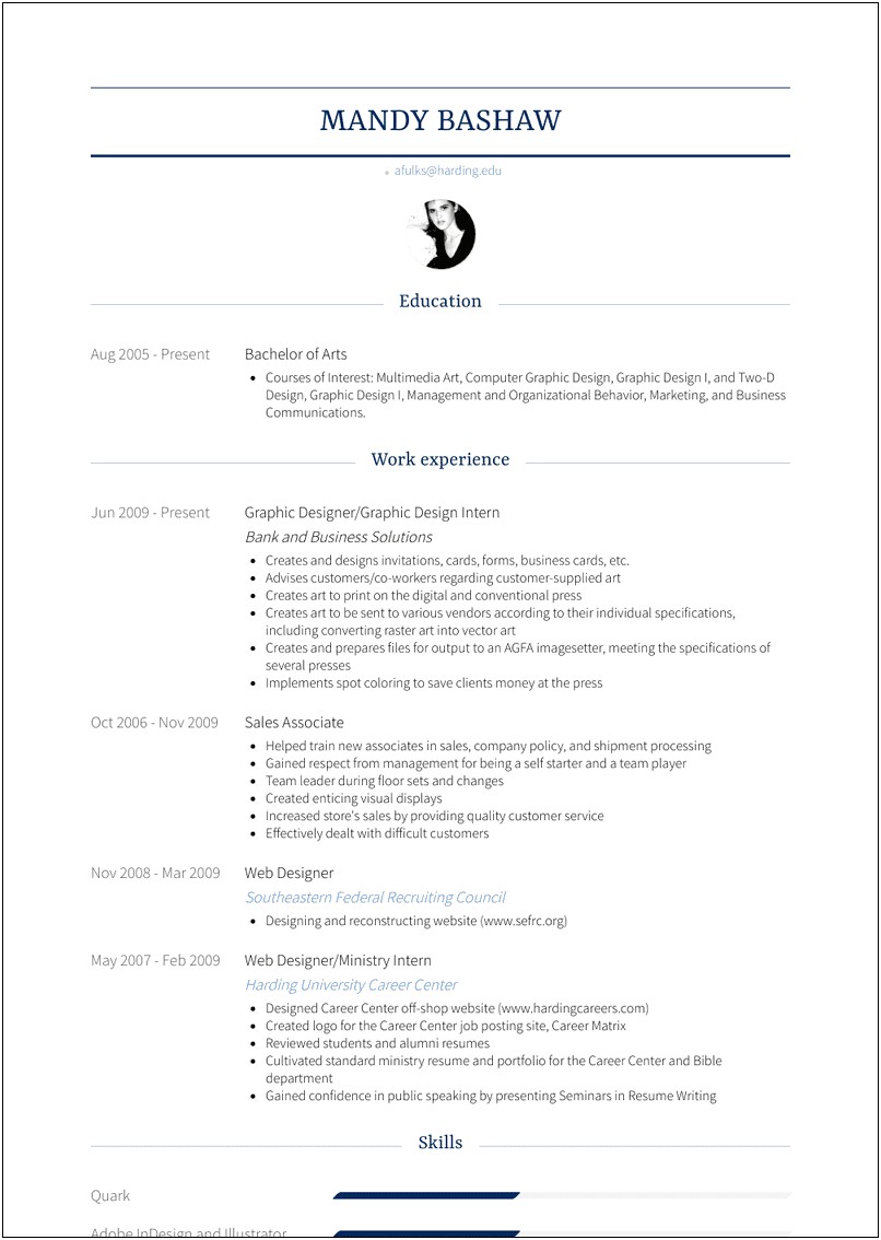 Sample Graphic Design Internship Resume