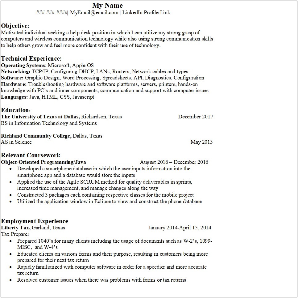 Sample Help Desk Resume Objectives