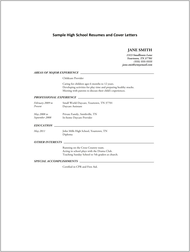 Sample High School Resume Pdf